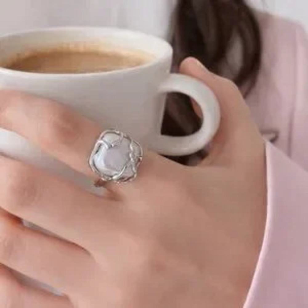Elegant Silver and White Statement Ring
